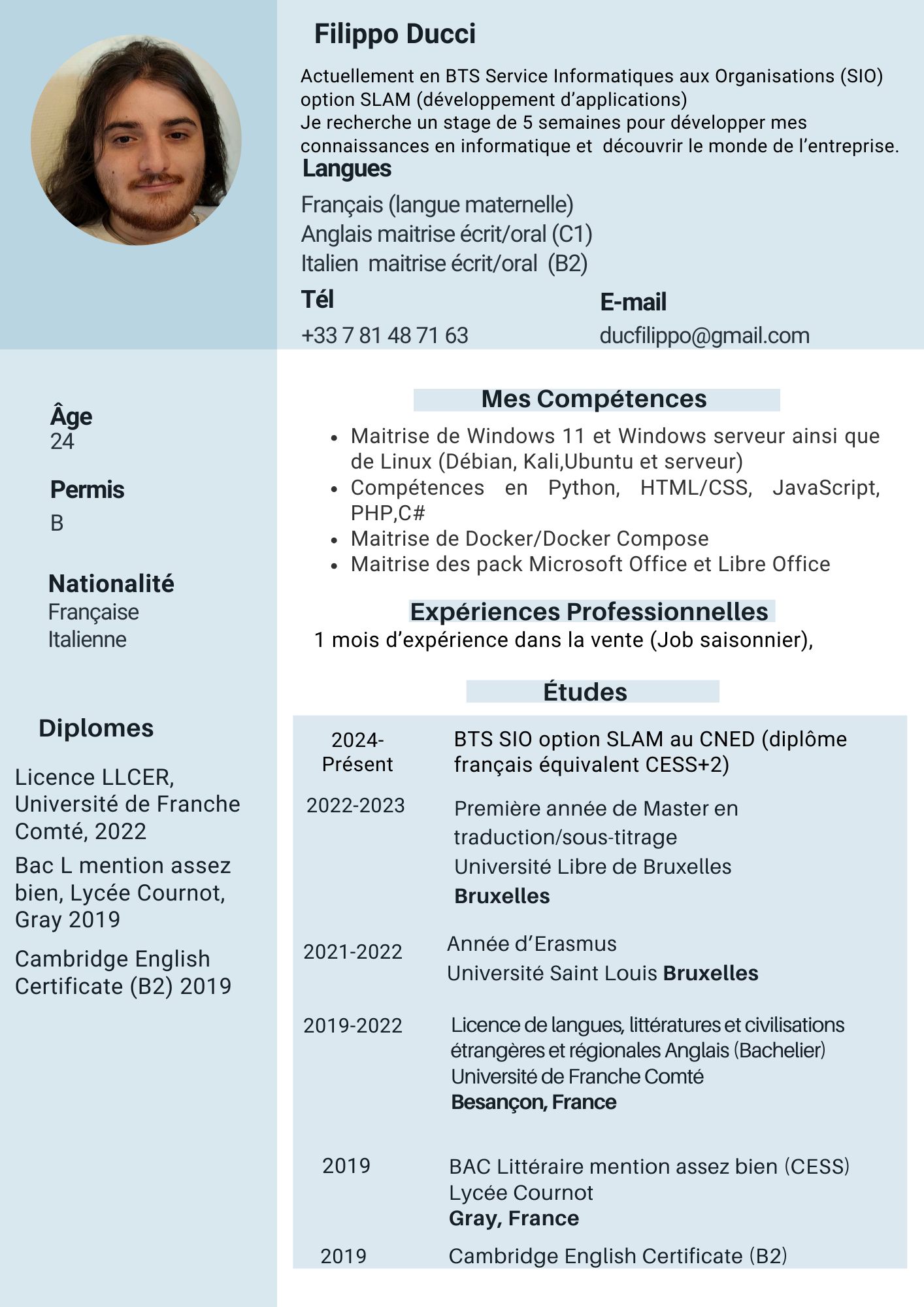 Aperçu du CV de Filippo Ducci